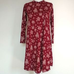 Reborn J Swing Floral Long Sleeve Dress Burgundy S